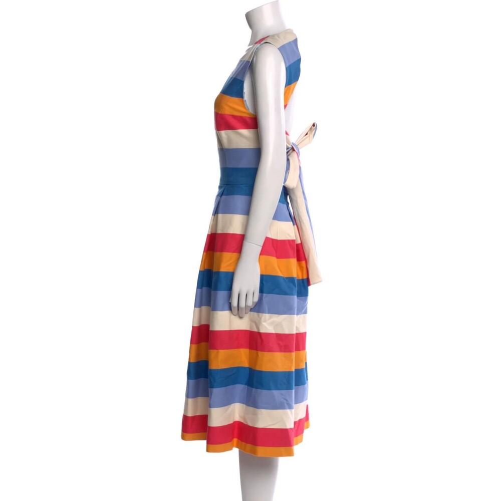RUNWAY $2590 Carolina Herrera tie-back striped cotton-blend midi dress Sz 12 - Picture 8 of 10